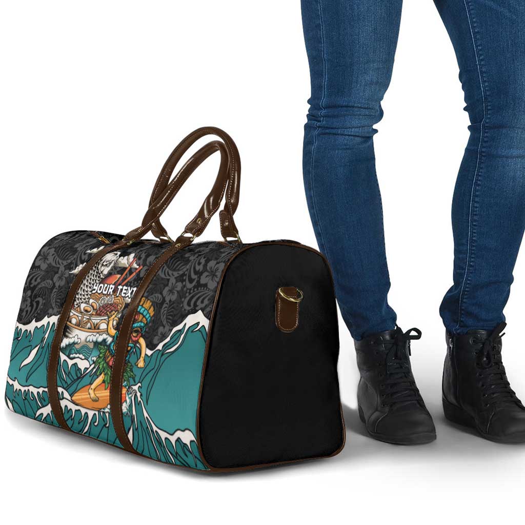 Personalized Japanese Koi Fish Ramen Travel Bag Tiki Surfing Wagara Hibiscus Pattern LT9 - Polynesian Pride