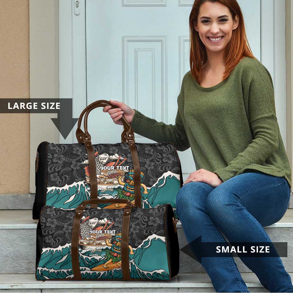 Personalized Japanese Koi Fish Ramen Travel Bag Tiki Surfing Wagara Hibiscus Pattern LT9 - Polynesian Pride