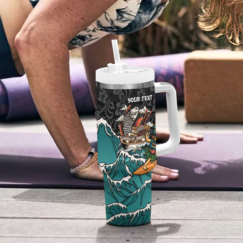 Personalized Japanese Koi Fish Ramen Tumbler With Handle Tiki Surfing Wagara Hibiscus Pattern LT9 - Polynesian Pride