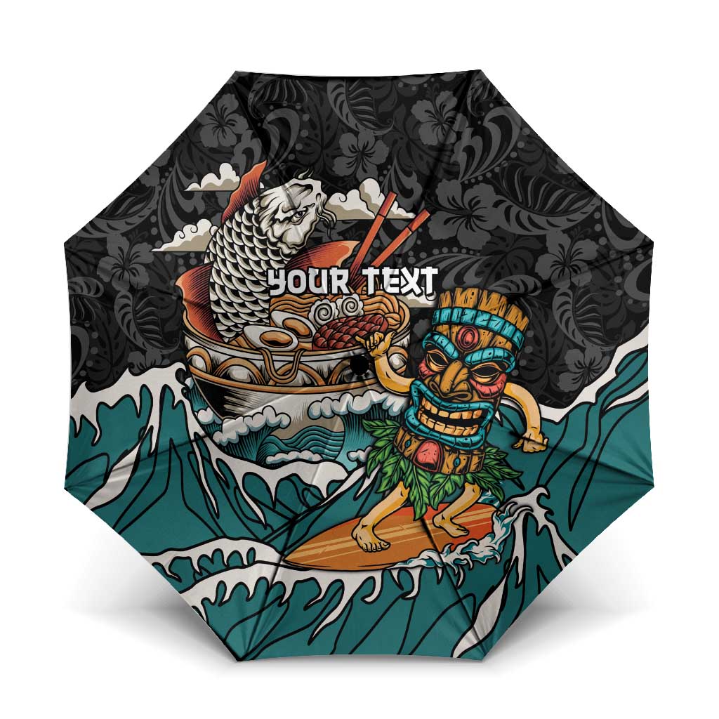 Personalized Japanese Koi Fish Ramen Umbrella Tiki Surfing Wagara Hibiscus Pattern LT9 One Size Folded 11.42 inch Opened Diameter 37.4 inch Black - Polynesian Pride