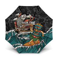 Personalized Japanese Koi Fish Ramen Umbrella Tiki Surfing Wagara Hibiscus Pattern LT9 One Size Folded 11.42 inch Opened Diameter 37.4 inch Black - Polynesian Pride
