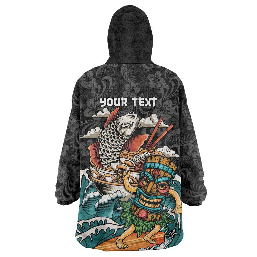Personalized Japanese Koi Fish Ramen Wearable Blanket Hoodie Tiki Surfing Wagara Hibiscus Pattern LT9 - Polynesian Pride