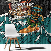 Personalized Japanese Koi Fish Ramen Window Curtain Tiki Surfing Wagara Hibiscus Pattern
