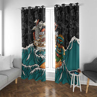 Personalized Japanese Koi Fish Ramen Window Curtain Tiki Surfing Wagara Hibiscus Pattern