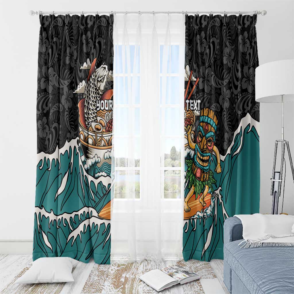 Personalized Japanese Koi Fish Ramen Window Curtain Tiki Surfing Wagara Hibiscus Pattern