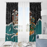 Personalized Japanese Koi Fish Ramen Window Curtain Tiki Surfing Wagara Hibiscus Pattern