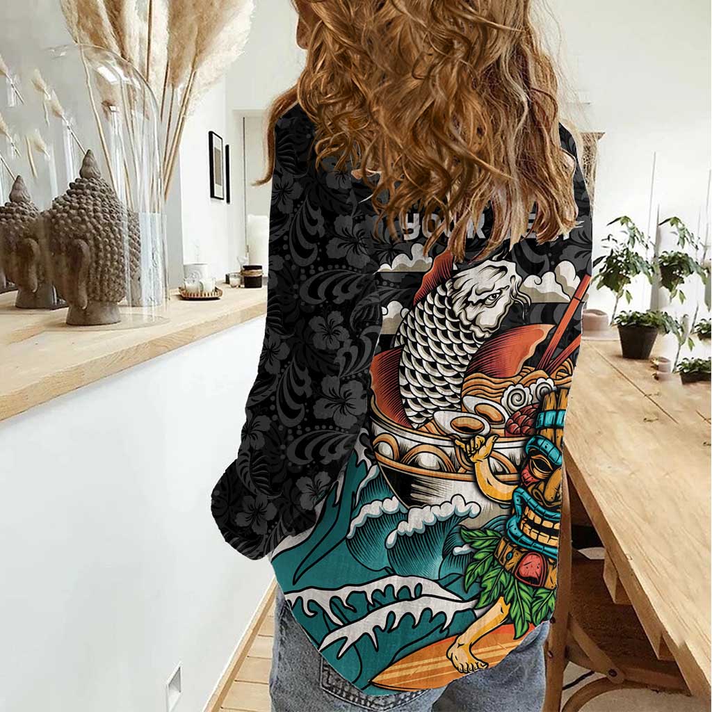 Personalized Japanese Koi Fish Ramen Women Casual Shirt Tiki Surfing Wagara Hibiscus Pattern LT9 - Polynesian Pride