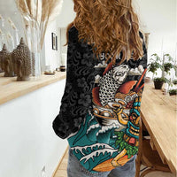 Personalized Japanese Koi Fish Ramen Women Casual Shirt Tiki Surfing Wagara Hibiscus Pattern LT9 - Polynesian Pride
