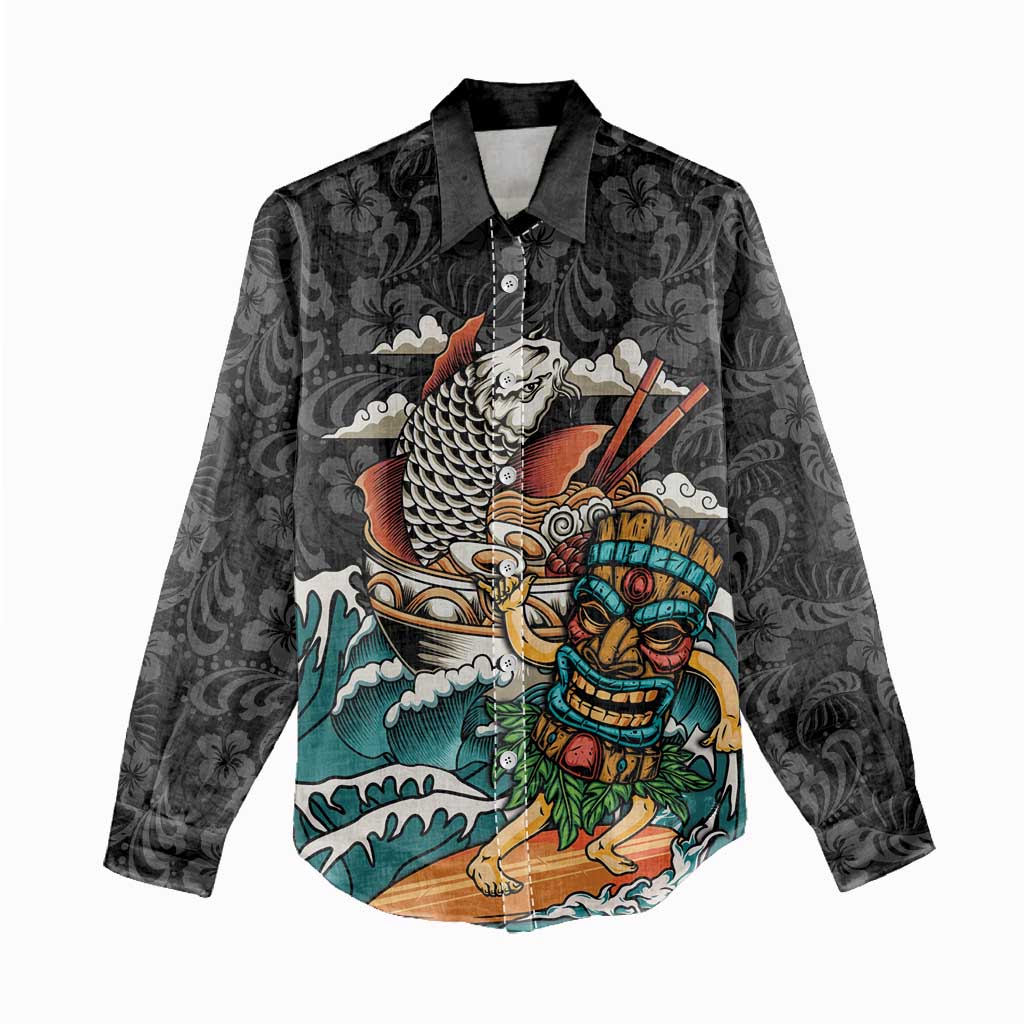 Personalized Japanese Koi Fish Ramen Women Casual Shirt Tiki Surfing Wagara Hibiscus Pattern LT9 - Polynesian Pride