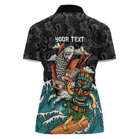 Personalized Japanese Koi Fish Ramen Women Polo Shirt Tiki Surfing Wagara Hibiscus Pattern LT9 - Polynesian Pride