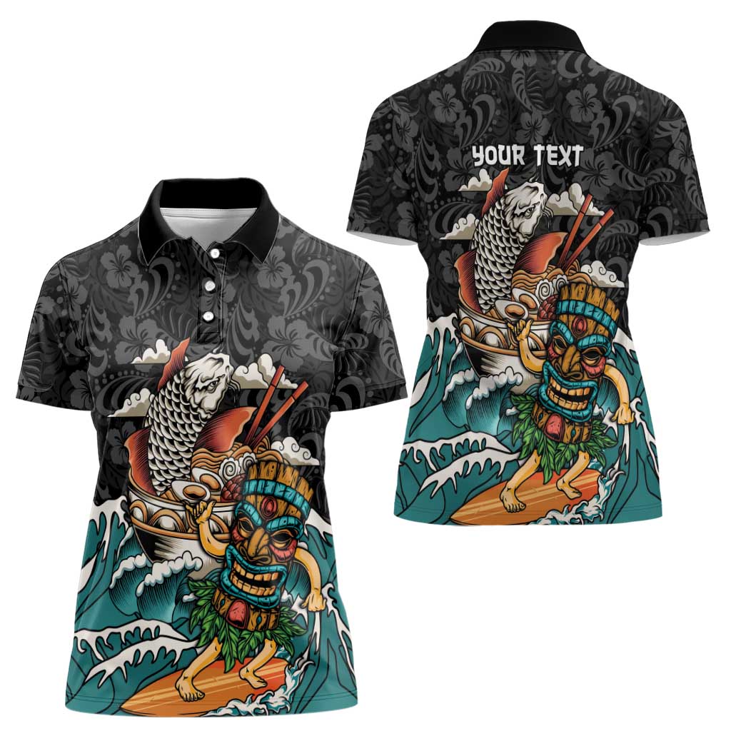 Personalized Japanese Koi Fish Ramen Women Polo Shirt Tiki Surfing Wagara Hibiscus Pattern LT9 - Polynesian Pride
