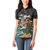 Personalized Japanese Koi Fish Ramen Women Polo Shirt Tiki Surfing Wagara Hibiscus Pattern LT9 - Polynesian Pride