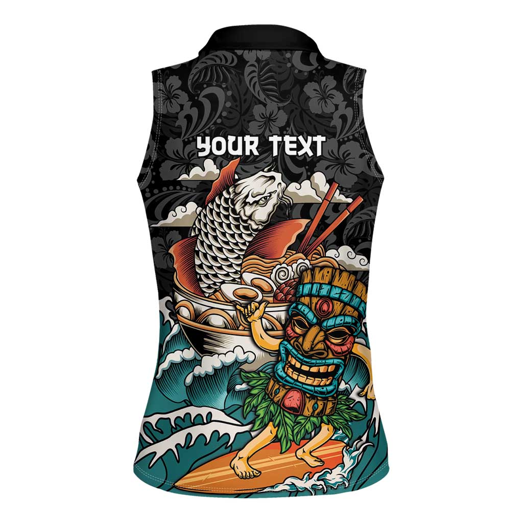 Personalized Japanese Koi Fish Ramen Women Sleeveless Polo Shirt Tiki Surfing Wagara Hibiscus Pattern LT9 - Polynesian Pride