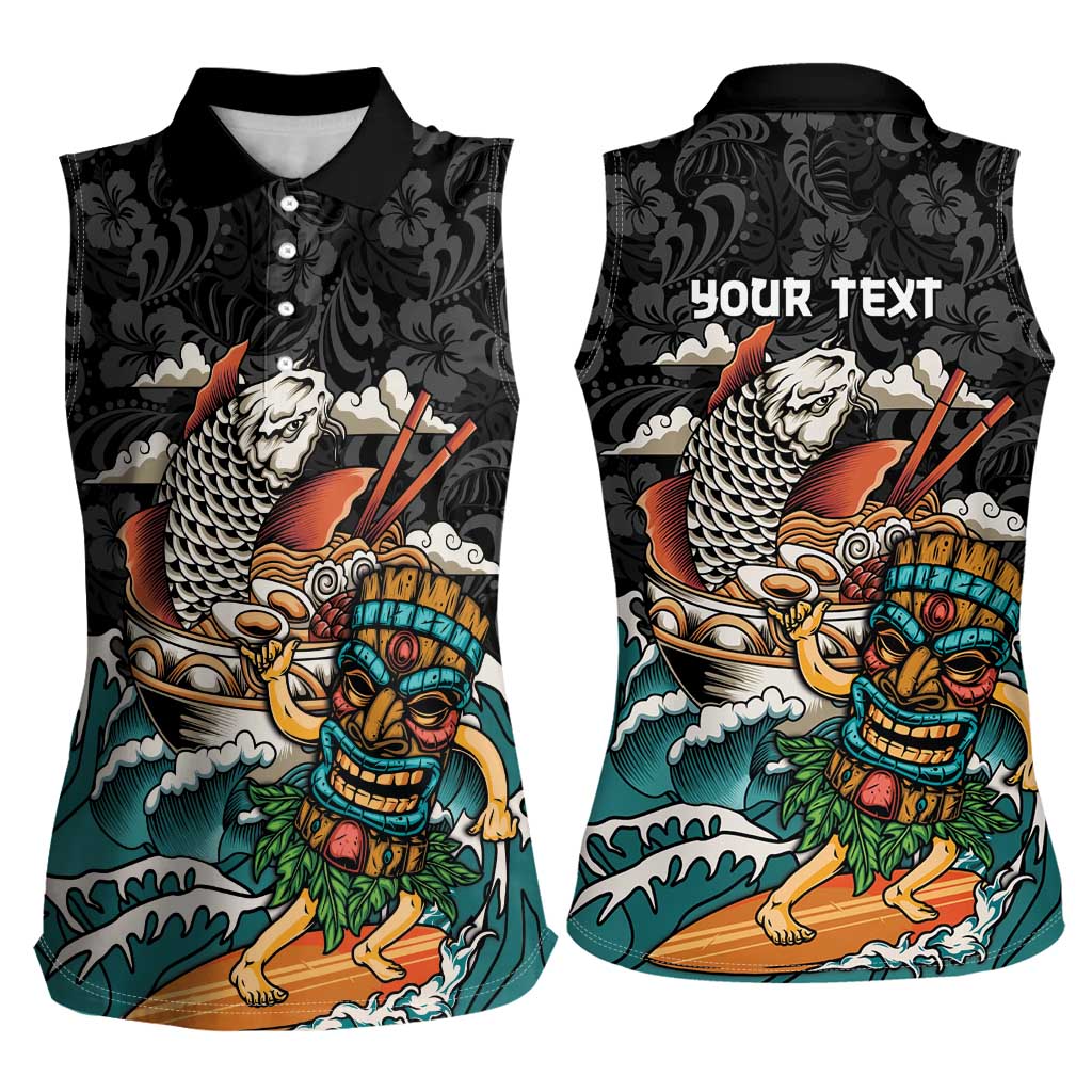 Personalized Japanese Koi Fish Ramen Women Sleeveless Polo Shirt Tiki Surfing Wagara Hibiscus Pattern LT9 - Polynesian Pride
