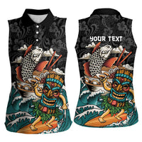 Personalized Japanese Koi Fish Ramen Women Sleeveless Polo Shirt Tiki Surfing Wagara Hibiscus Pattern LT9 - Polynesian Pride