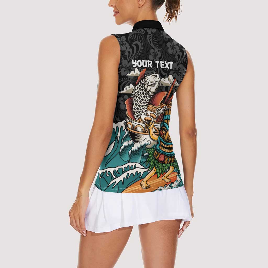 Personalized Japanese Koi Fish Ramen Women Sleeveless Polo Shirt Tiki Surfing Wagara Hibiscus Pattern LT9 - Polynesian Pride