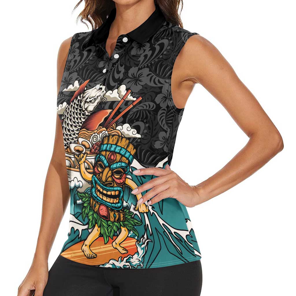 Personalized Japanese Koi Fish Ramen Women Sleeveless Polo Shirt Tiki Surfing Wagara Hibiscus Pattern LT9 - Polynesian Pride