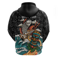 Personalized Japanese Koi Fish Ramen Zip Hoodie Tiki Surfing Wagara Hibiscus Pattern LT9 - Polynesian Pride