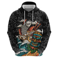 Personalized Japanese Koi Fish Ramen Zip Hoodie Tiki Surfing Wagara Hibiscus Pattern LT9 - Polynesian Pride