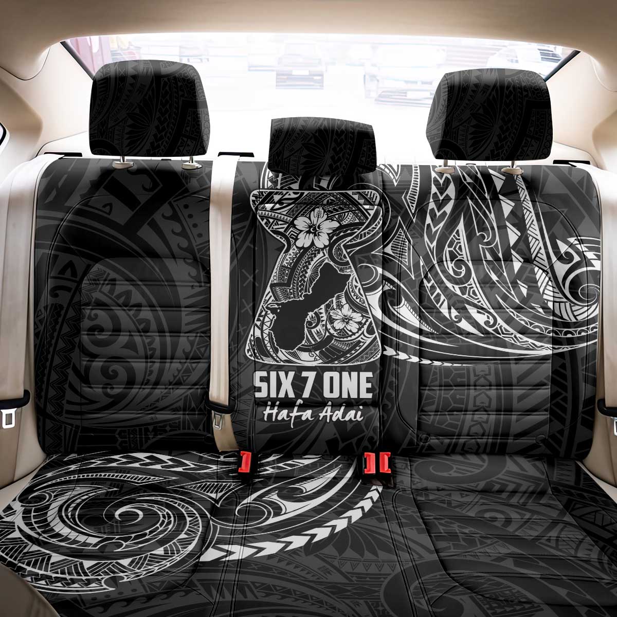 Black Guam Latte Stone Tribal Tattoo Back Car Seat Cover Hafa Adai Six 7 One
