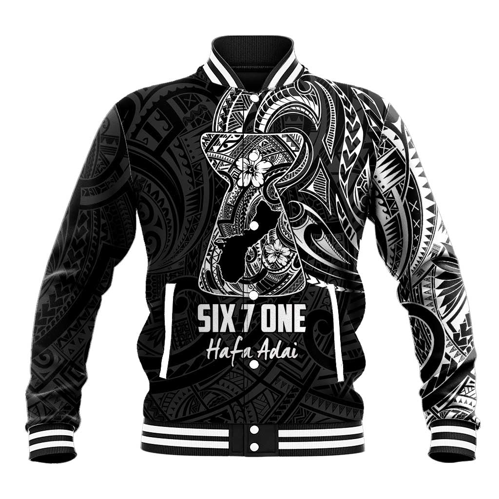 Black Guam Latte Stone Tribal Tattoo Baseball Jacket Hafa Adai Six 7 One