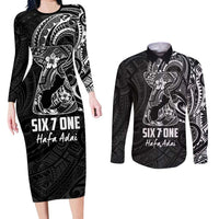 Black Guam Latte Stone Tribal Tattoo Couples Matching Long Sleeve Bodycon Dress and Long Sleeve Button Shirt Hafa Adai Six 7 One