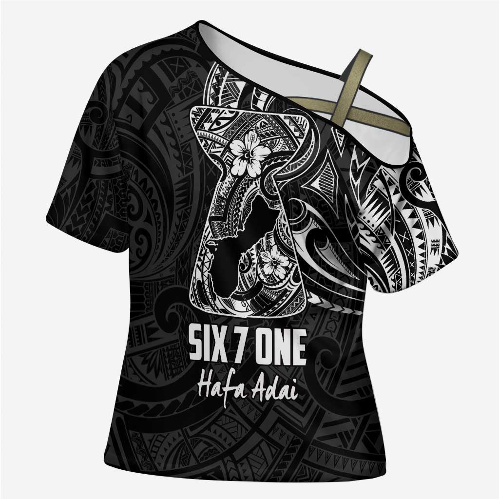 Black Guam Latte Stone Tribal Tattoo Cross Shoulder Shirt Hafa Adai Six 7 One - Polynesian Pride