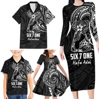 Black Guam Latte Stone Tribal Tattoo Family Matching Long Sleeve Bodycon Dress and Hawaiian Shirt Hafa Adai Six 7 One
