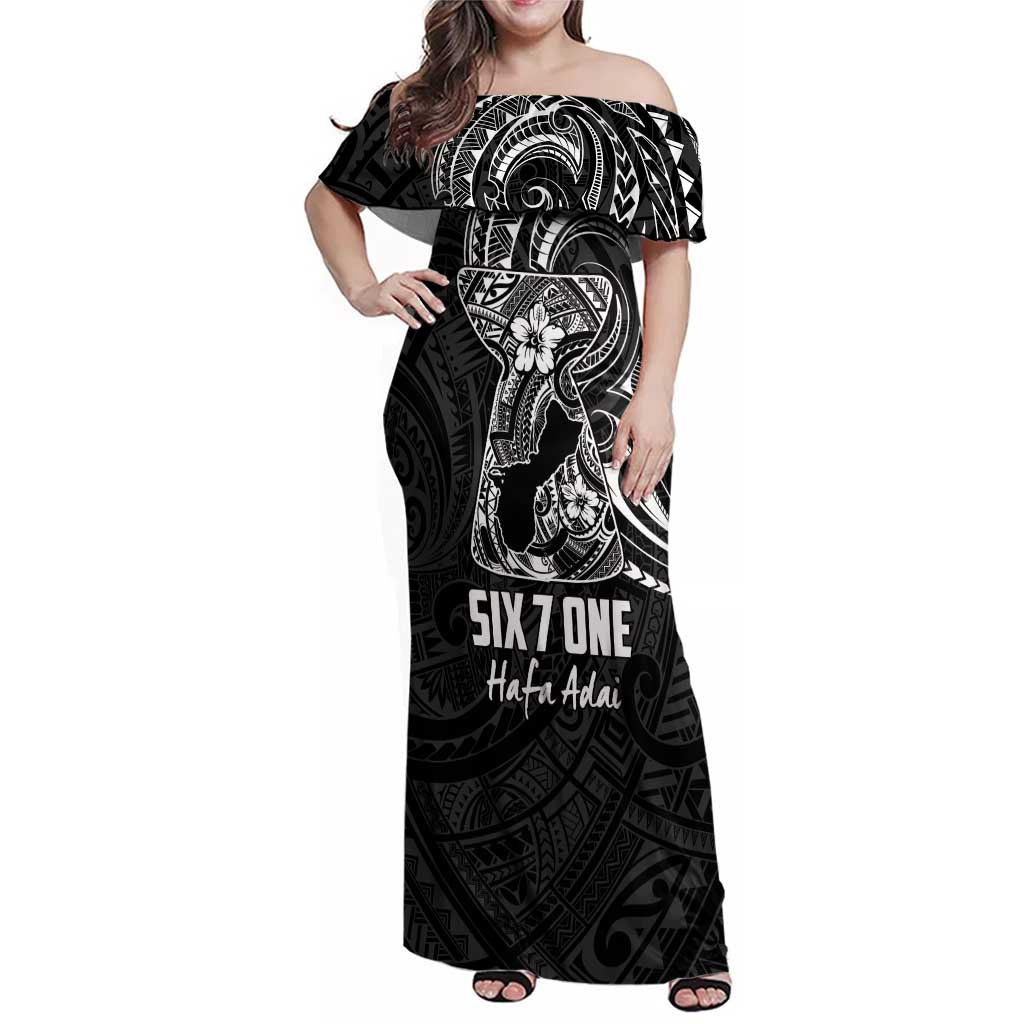Black Guam Latte Stone Tribal Tattoo Family Matching Off Shoulder Maxi Dress and Hawaiian Shirt Hafa Adai Six 7 One