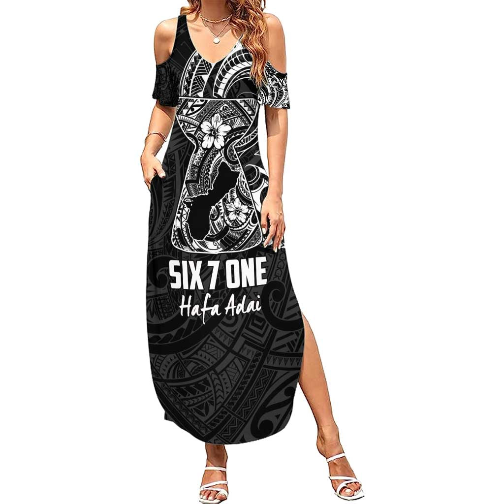 Black Guam Latte Stone Tribal Tattoo Family Matching Summer Maxi Dress and Hawaiian Shirt Hafa Adai Six 7 One