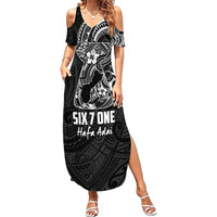 Black Guam Latte Stone Tribal Tattoo Family Matching Summer Maxi Dress and Hawaiian Shirt Hafa Adai Six 7 One