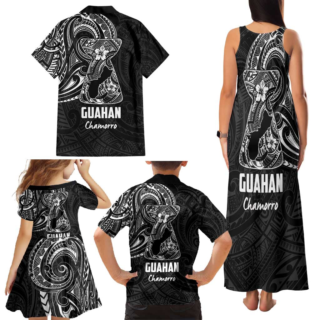 Black Guam Latte Stone Tribal Tattoo Family Matching Tank Maxi Dress and Hawaiian Shirt Hafa Adai Six 7 One