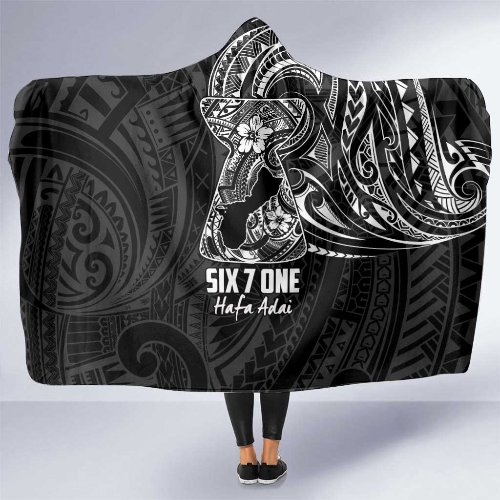 Black Guam Latte Stone Tribal Tattoo Hooded Blanket Hafa Adai Six 7 One