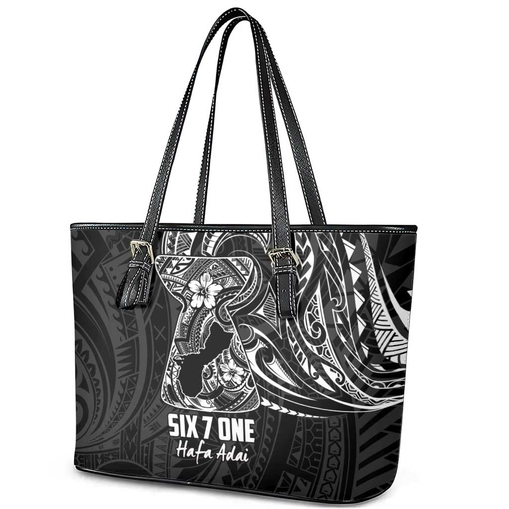 Black Guam Latte Stone Tribal Tattoo Leather Tote Bag Hafa Adai Six 7 One