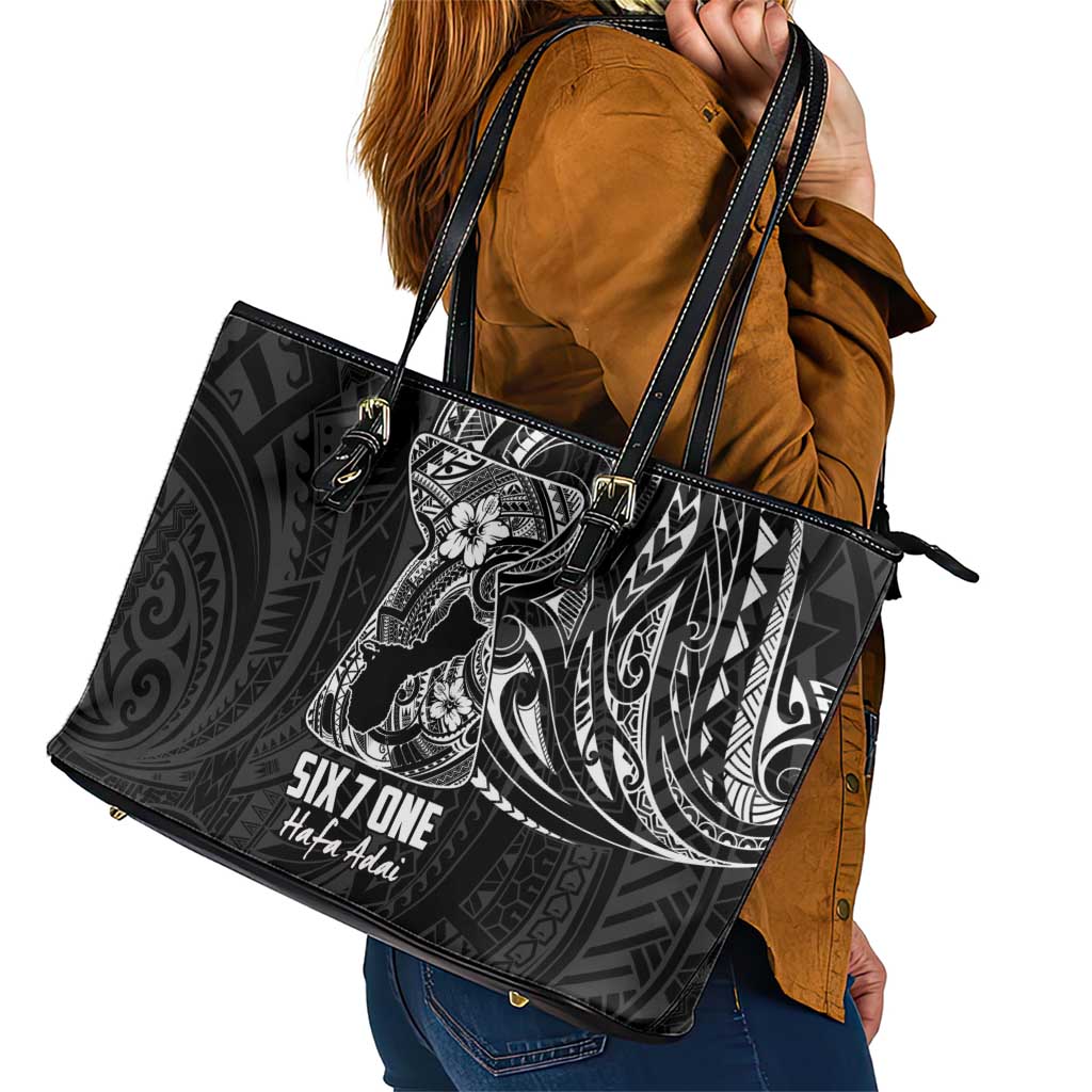 Black Guam Latte Stone Tribal Tattoo Leather Tote Bag Hafa Adai Six 7 One