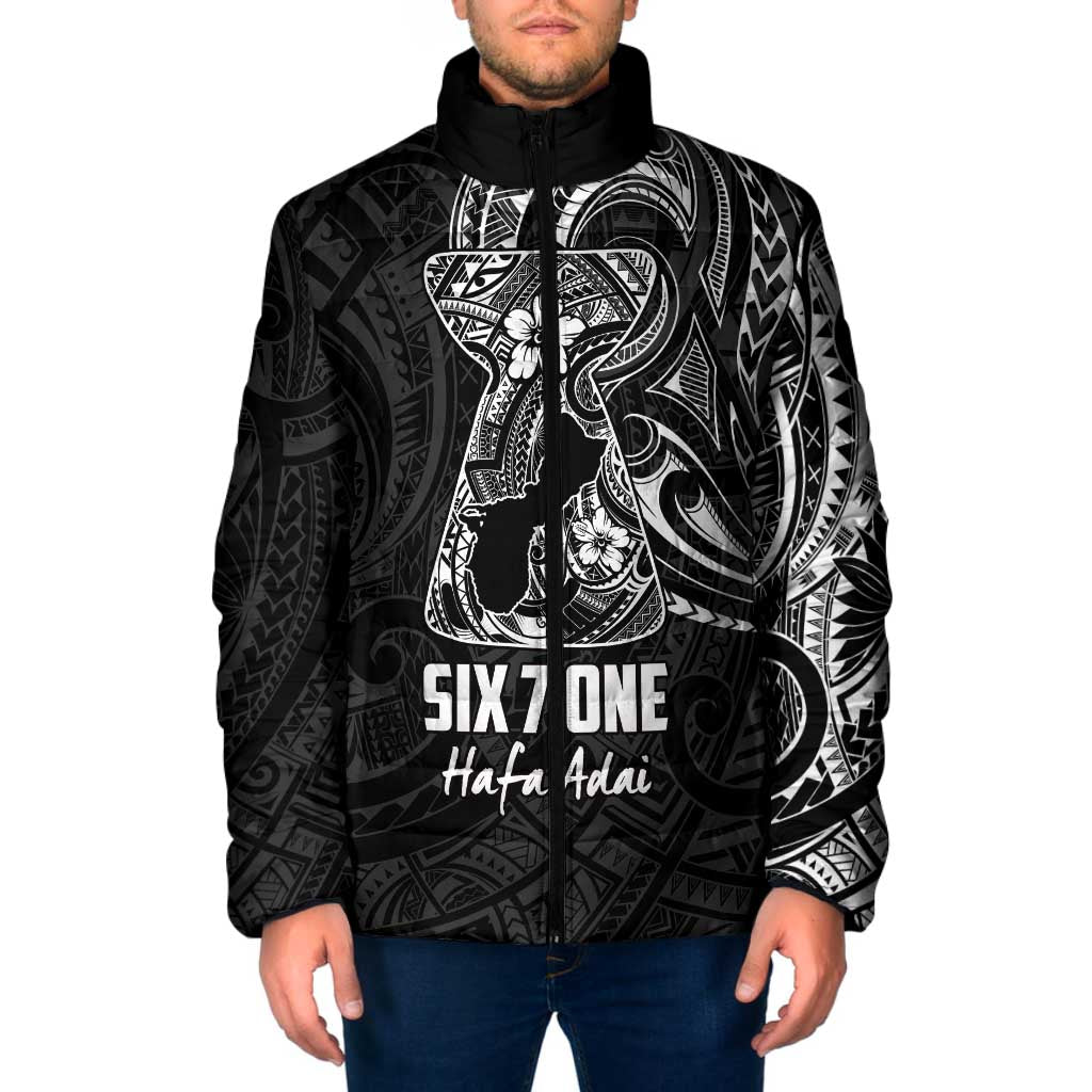 Black Guam Latte Stone Tribal Tattoo Padded Jacket Hafa Adai Six 7 One - Polynesian Pride
