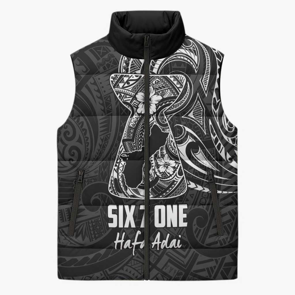 Black Guam Latte Stone Tribal Tattoo Sleeveless Puffer Jacket Hafa Adai Six 7 One - Polynesian Pride