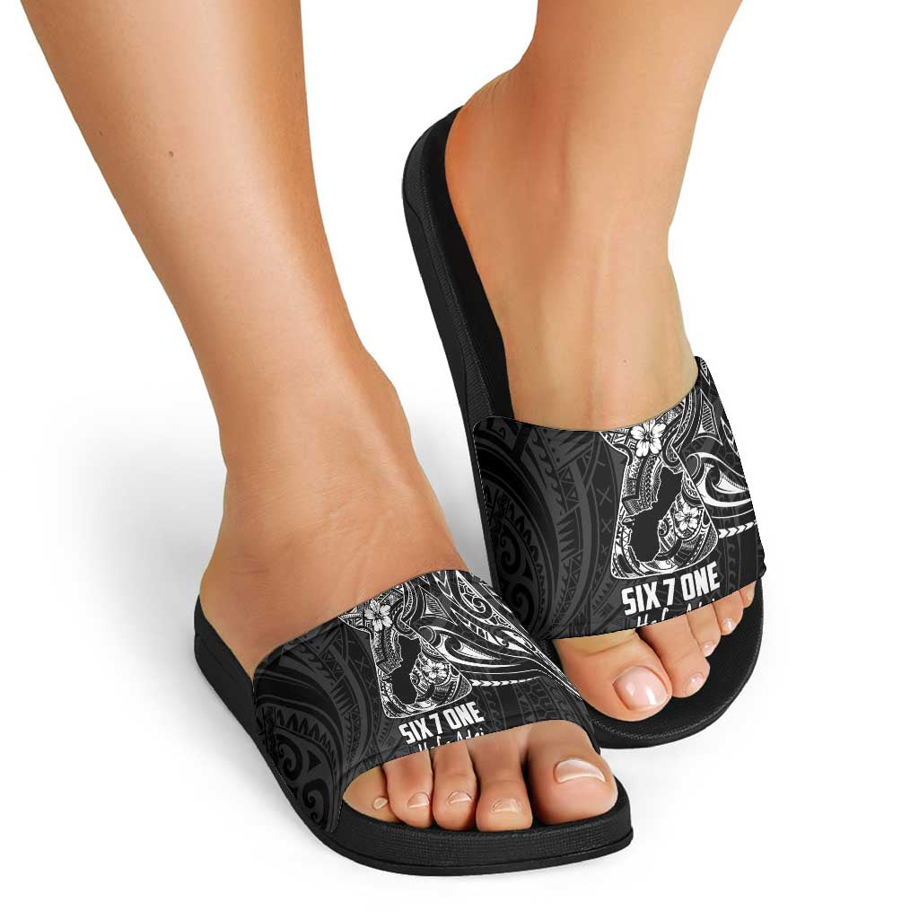 Black Guam Latte Stone Tribal Tattoo Slide Sandals Hafa Adai Six 7 One - Polynesian Pride