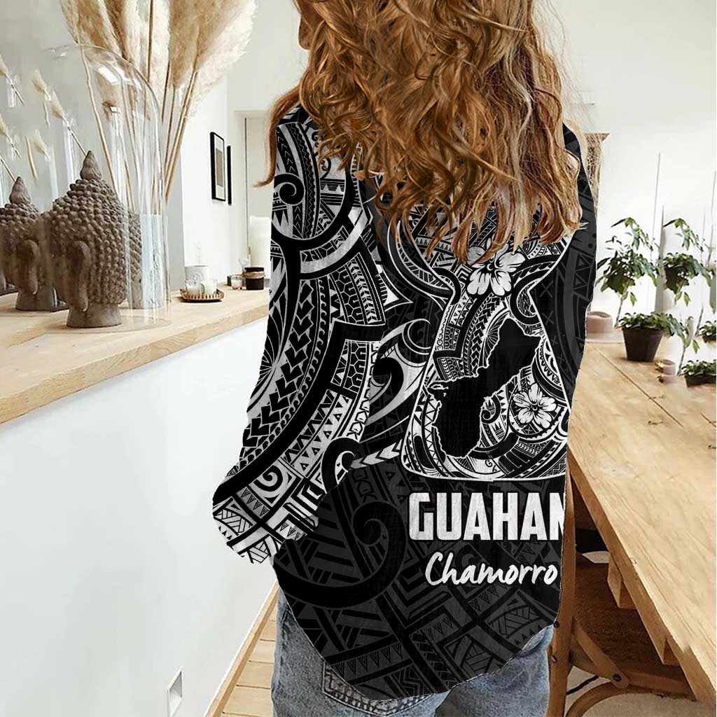 Black Guam Latte Stone Tribal Tattoo Women Casual Shirt Hafa Adai Six 7 One