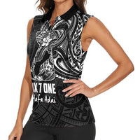 Black Guam Latte Stone Tribal Tattoo Women Sleeveless Polo Shirt Hafa Adai Six 7 One