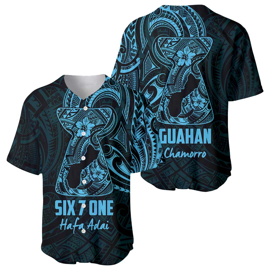 Blue Guam Latte Stone Tribal Tattoo Baseball Jersey Hafa Adai Six 7 One