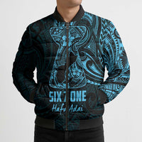 Blue Guam Latte Stone Tribal Tattoo Bomber Puffer Jacket Hafa Adai Six 7 One - Polynesian Pride