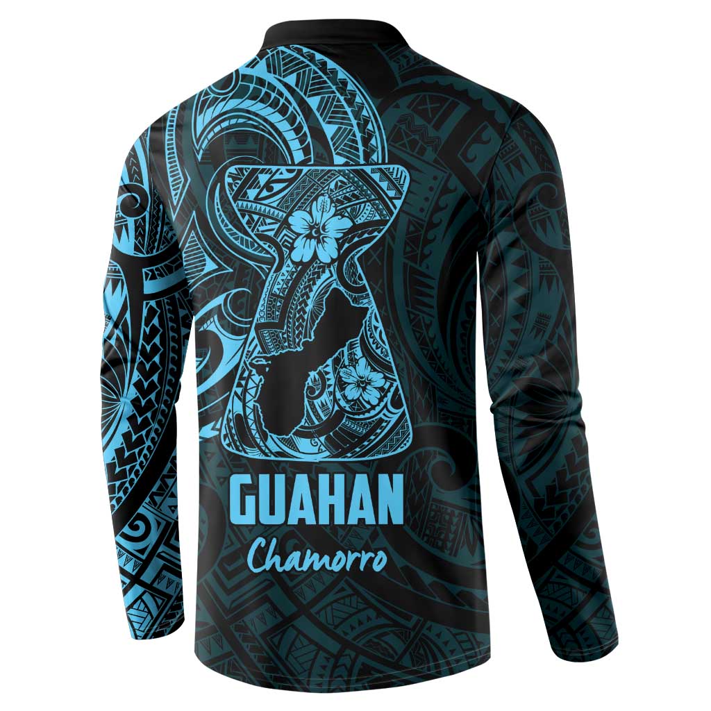 Blue Guam Latte Stone Tribal Tattoo Button Sweatshirt Hafa Adai Six 7 One