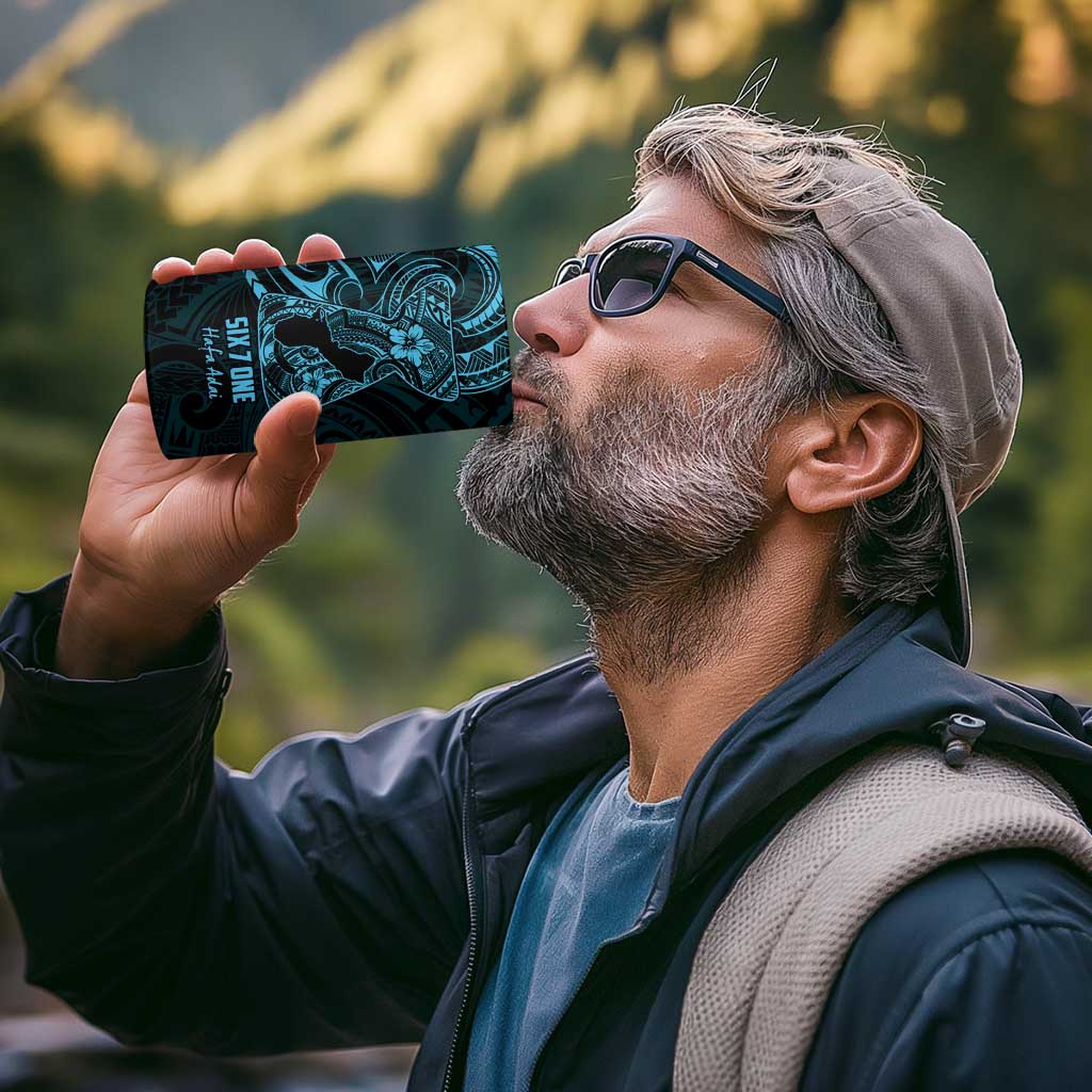 Blue Guam Latte Stone Tribal Tattoo 4 in 1 Can Cooler Tumbler Hafa Adai Six 7 One