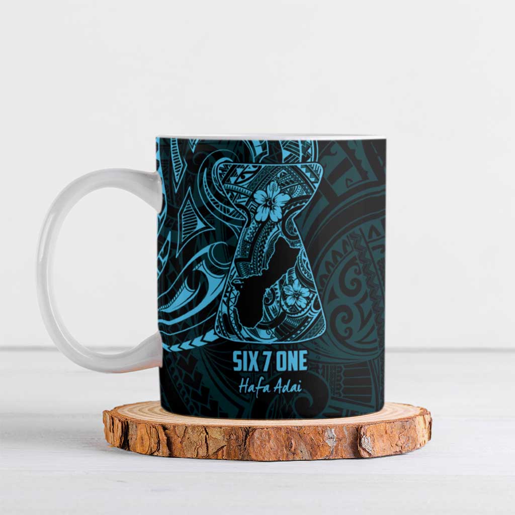 Blue Guam Latte Stone Tribal Tattoo Ceramic Mug Hafa Adai Six 7 One - Polynesian Pride