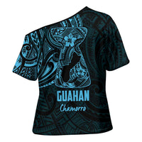 Blue Guam Latte Stone Tribal Tattoo Cross Shoulder Shirt Hafa Adai Six 7 One - Polynesian Pride