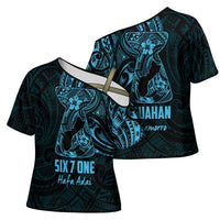 Blue Guam Latte Stone Tribal Tattoo Cross Shoulder Shirt Hafa Adai Six 7 One - Polynesian Pride
