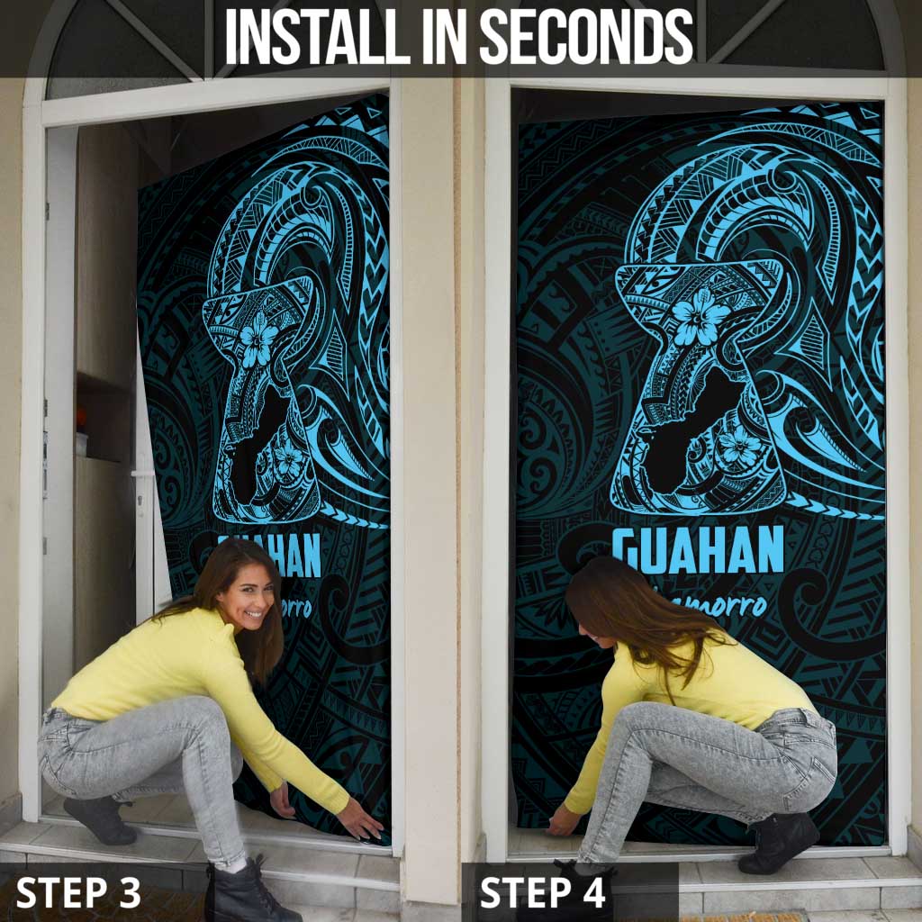 Blue Guam Latte Stone Tribal Tattoo Door Cover Hafa Adai Six 7 One - Polynesian Pride