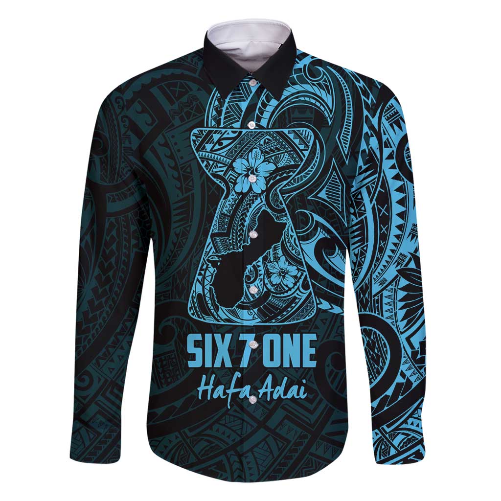 Blue Guam Latte Stone Tribal Tattoo Family Matching Mermaid Dress and Hawaiian Shirt Hafa Adai Six 7 One