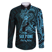 Blue Guam Latte Stone Tribal Tattoo Family Matching Tank Maxi Dress and Hawaiian Shirt Hafa Adai Six 7 One